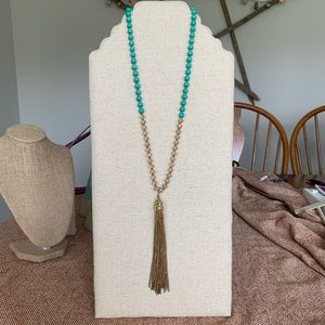 Turquoise Beaded Tassel Necklace